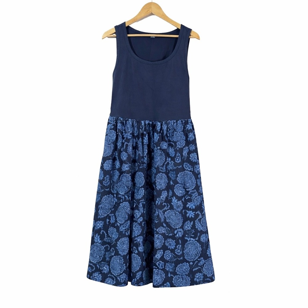 Tommy Hilfiger Womens Navy Blue Floral Mixed Media Sleeveless Midi Dress Size 10